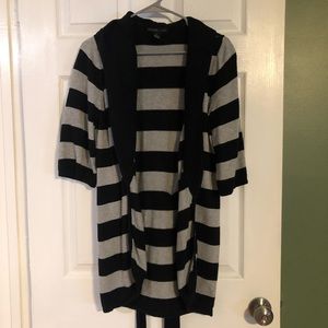Design History, size Medium M striped 3/4 sleeve cardigan sweater, tie waist